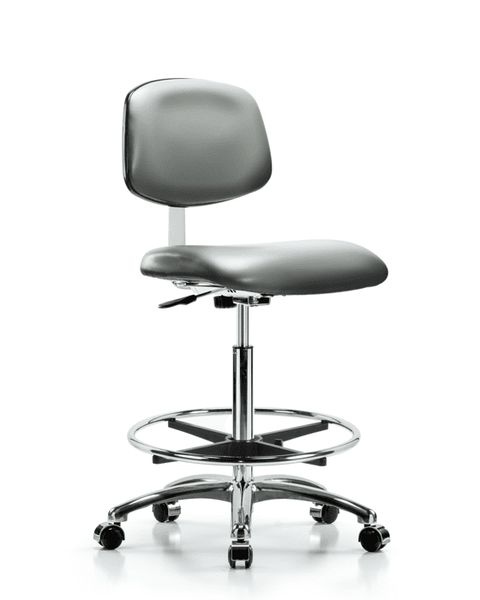 Class 10 Clean Room Vinyl Chair Chrome - High Bench Height with Chrome Foot Ring & Casters in Sterling Supernova Vinyl - CLR-VHBCH-CR-CF-CC-8840