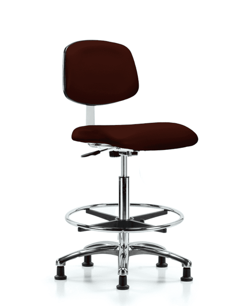 Class 10 Clean Room Vinyl Chair Chrome - High Bench Height with Chrome Foot Ring & Stationary Glides in Burgundy Trailblazer Vinyl - CLR-VHBCH-CR-CF-RG-8569