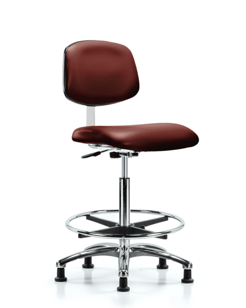 Class 10 Clean Room Vinyl Chair Chrome - High Bench Height with Chrome Foot Ring & Stationary Glides in Borscht Supernova Vinyl - CLR-VHBCH-CR-CF-RG-8815