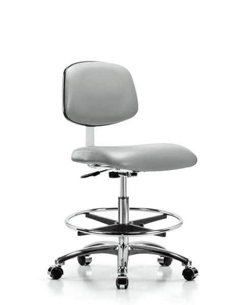 Class 10 Clean Room Vinyl Chair Chrome - Medium Bench Height with Chrome Foot Ring & Casters in Dove Trailblazer Vinyl - CLR-VMBCH-CR-CF-CC-8567