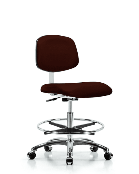 Class 10 Clean Room Vinyl Chair Chrome - Medium Bench Height with Chrome Foot Ring & Casters in Burgundy Trailblazer Vinyl - CLR-VMBCH-CR-CF-CC-8569