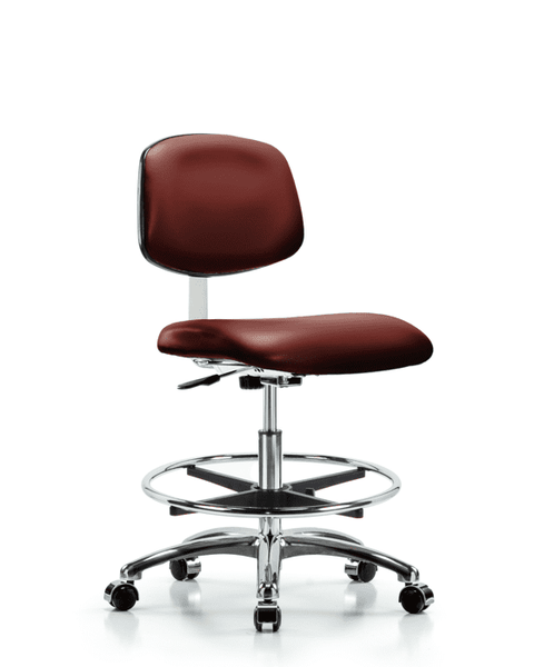 Class 10 Clean Room Vinyl Chair Chrome - Medium Bench Height with Chrome Foot Ring & Casters in Borscht Supernova Vinyl - CLR-VMBCH-CR-CF-CC-8815