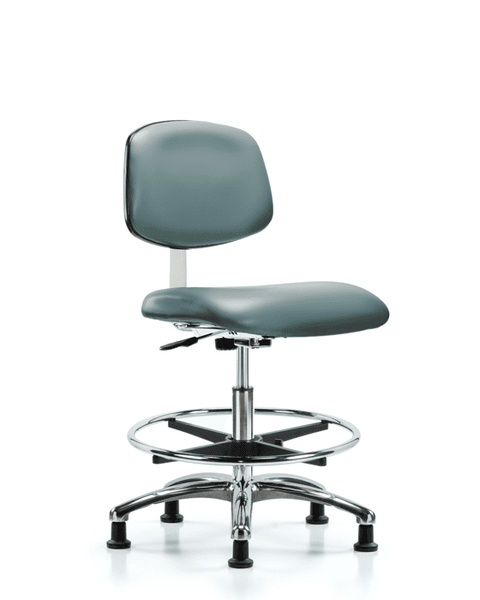 Class 10 Clean Room Vinyl Chair Chrome - Medium Bench Height with Chrome Foot Ring & Stationary Glides in Storm Supernova Vinyl - CLR-VMBCH-CR-CF-RG-8822