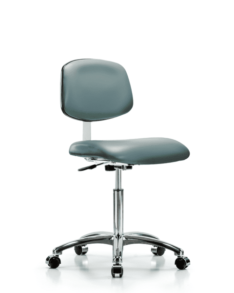 Class 10 Clean Room Vinyl Chair Chrome - Medium Bench Height with Casters in Storm Supernova Vinyl - CLR-VMBCH-CR-NF-CC-8822
