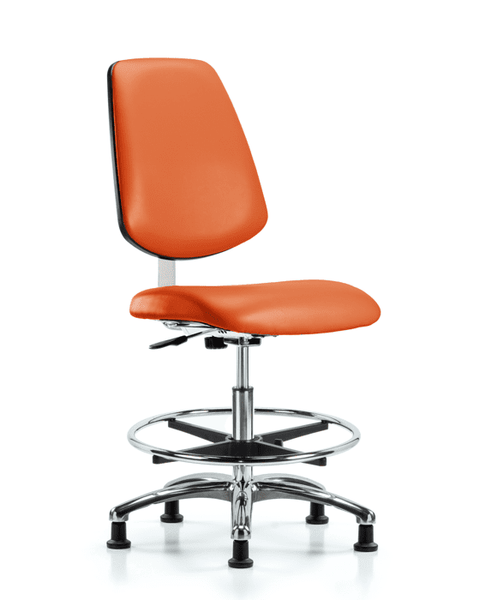 Class 10 Clean Room Vinyl Chair Chrome - Medium Bench Height with Medium Back, Chrome Foot Ring, & Stationary Glides in Orange Kist Trailblazer Vinyl - CLR-VMBCH-MB-CR-CF-RG-8613