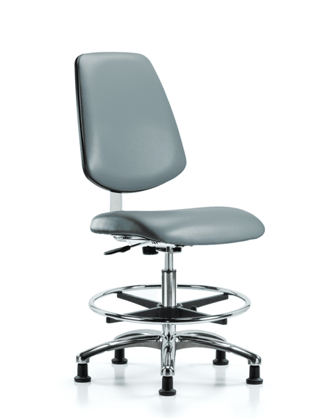 Class 10 Clean Room Vinyl Chair Chrome - Medium Bench Height with Medium Back, Chrome Foot Ring, & Stationary Glides in Storm Supernova Vinyl - CLR-VMBCH-MB-CR-CF-RG-8822