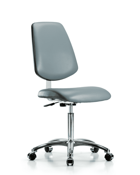 Class 10 Clean Room Vinyl Chair Chrome - Medium Bench Height with Medium Back & Casters in Storm Supernova Vinyl - CLR-VMBCH-MB-CR-NF-CC-8822