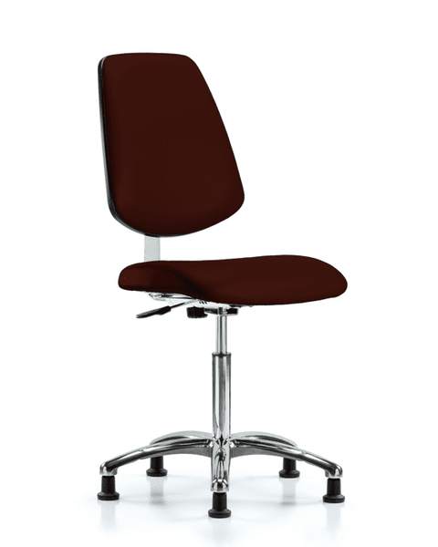 Class 10 Clean Room Vinyl Chair Chrome - Medium Bench Height with Medium Back & Stationary Glides in Burgundy Trailblazer Vinyl - CLR-VMBCH-MB-CR-NF-RG-8569