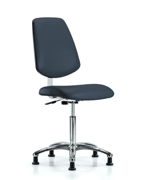 Class 10 Clean Room Vinyl Chair Chrome - Medium Bench Height with Medium Back & Stationary Glides in Imperial Blue Trailblazer Vinyl - CLR-VMBCH-MB-CR-NF-RG-8582
