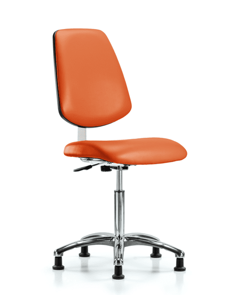 Class 10 Clean Room Vinyl Chair Chrome - Medium Bench Height with Medium Back & Stationary Glides in Orange Kist Trailblazer Vinyl - CLR-VMBCH-MB-CR-NF-RG-8613