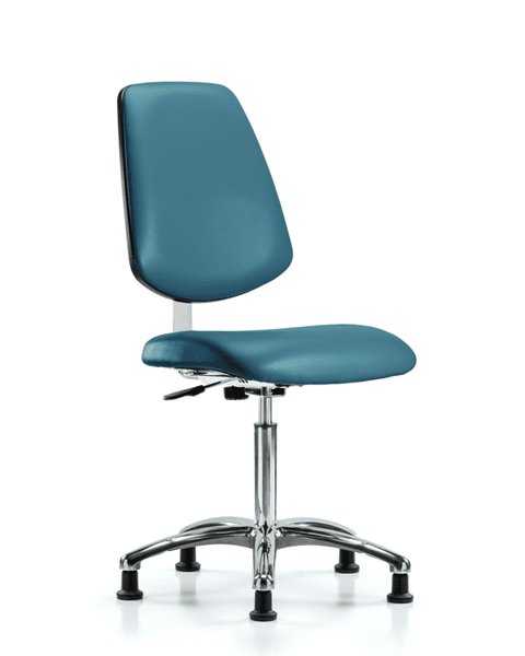 Class 10 Clean Room Vinyl Chair Chrome - Medium Bench Height with Medium Back & Stationary Glides in Marine Blue Supernova Vinyl - CLR-VMBCH-MB-CR-NF-RG-8801