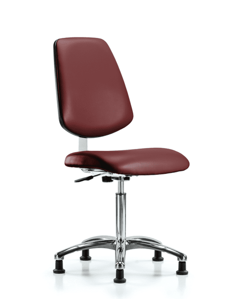 Class 10 Clean Room Vinyl Chair Chrome - Medium Bench Height with Medium Back & Stationary Glides in Borscht Supernova Vinyl - CLR-VMBCH-MB-CR-NF-RG-8815