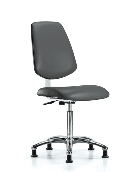 Class 10 Clean Room Vinyl Chair Chrome - Medium Bench Height with Medium Back & Stationary Glides in Carbon Supernova Vinyl - CLR-VMBCH-MB-CR-NF-RG-8823