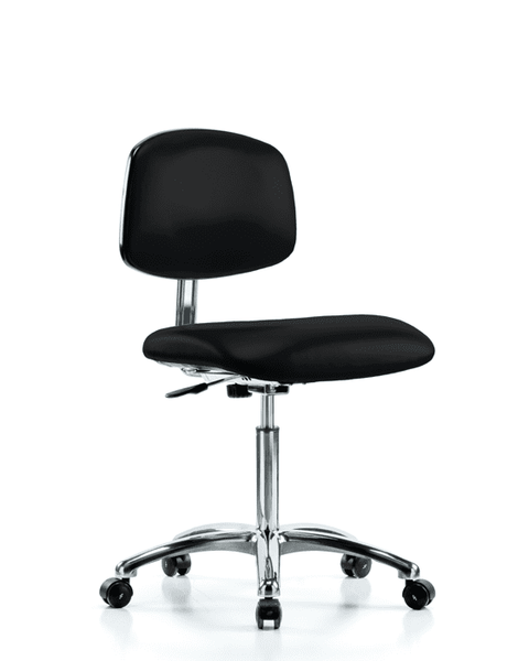 Class 10 Clean Room/ESD Vinyl Chair - Medium Bench Height with ESD Casters in ESD Black Vinyl - ECR-VMBCH-CR-NF-EC-ESDBLK