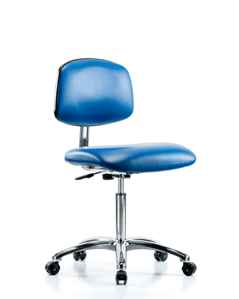 Class 10 Clean Room/ESD Vinyl Chair - Medium Bench Height with ESD Casters in ESD Blue Vinyl - ECR-VMBCH-CR-NF-EC-ESDBLU
