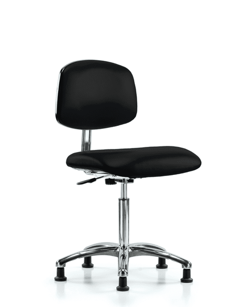 Class 10 Clean Room/ESD Vinyl Chair - Medium Bench Height with ESD Stationary Glides in ESD Black Vinyl - ECR-VMBCH-CR-NF-EG-ESDBLK