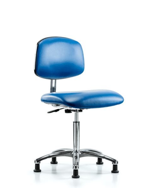 Class 10 Clean Room/ESD Vinyl Chair - Medium Bench Height with ESD Stationary Glides in ESD Blue Vinyl - ECR-VMBCH-CR-NF-EG-ESDBLU