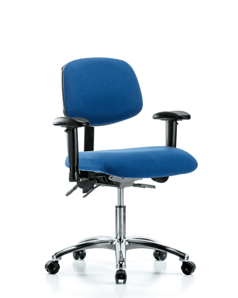 Fabric ESD Chair - Desk Height with Seat Tilt, Adjustable Arms, & ESD Casters in ESD Blue Fabric - ESD-FDHCH-CR-T1-A1-EC-ESDBLU
