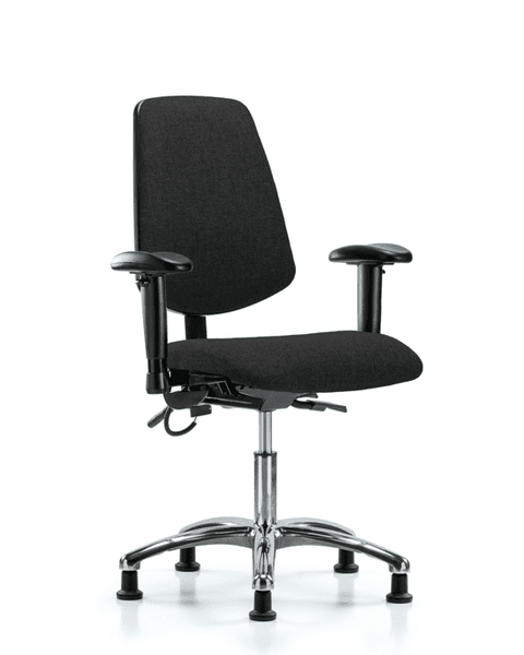 Fabric ESD Chair - Desk Height with Medium Back, Adjustable Arms, & ESD Stationary Glides in ESD Black Fabric - ESD-FDHCH-MB-CR-T0-A1-EG-ESDBLK