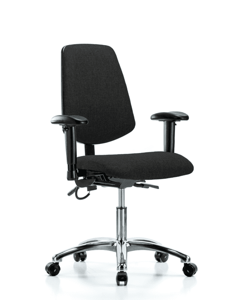 Fabric ESD Chair - Desk Height with Medium Back, Seat Tilt, Adjustable Arms, & ESD Casters in ESD Black Fabric - ESD-FDHCH-MB-CR-T1-A1-EC-ESDBLK