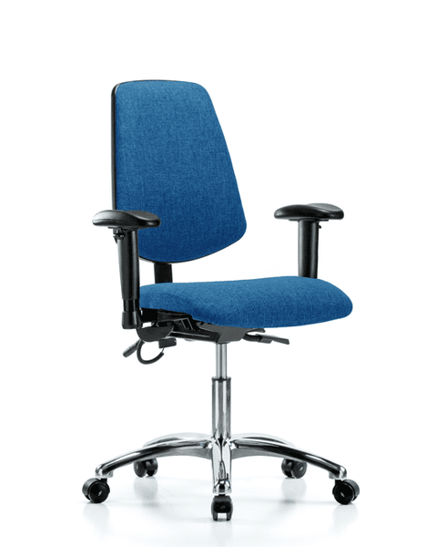 Fabric ESD Chair - Desk Height with Medium Back, Seat Tilt, Adjustable Arms, & ESD Casters in ESD Blue Fabric - ESD-FDHCH-MB-CR-T1-A1-EC-ESDBLU