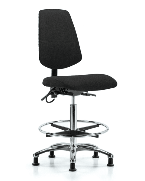 Fabric ESD Chair - High Bench Height with Medium Back, Chrome Foot Ring, & ESD Stationary Glides in ESD Black Fabric - ESD-FHBCH-MB-CR-T0-A0-CF-EG-ESDBLK
