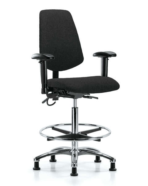 Fabric ESD Chair - High Bench Height with Medium Back, Adjustable Arms, Chrome Foot Ring, & ESD Stationary Glides in ESD Black Fabric - ESD-FHBCH-MB-CR-T0-A1-CF-EG-ESDBLK