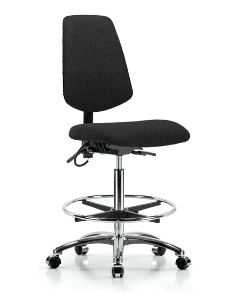 Fabric ESD Chair - High Bench Height with Medium Back, Seat Tilt, Chrome Foot Ring, & ESD Casters in ESD Black Fabric - ESD-FHBCH-MB-CR-T1-A0-CF-EC-ESDBLK