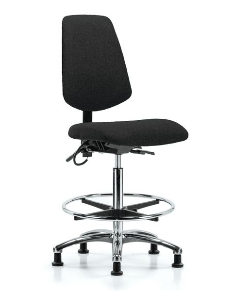 Fabric ESD Chair - High Bench Height with Medium Back, Seat Tilt, Chrome Foot Ring, & ESD Stationary Glides in ESD Black Fabric - ESD-FHBCH-MB-CR-T1-A0-CF-EG-ESDBLK