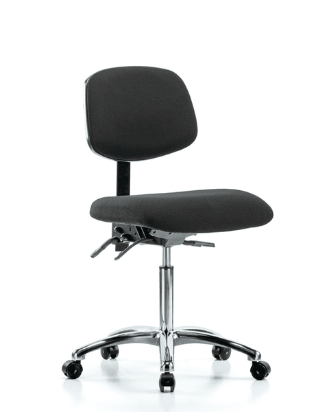 Fabric ESD Chair - Medium Bench Height with ESD Casters in ESD Black Fabric - ESD-FMBCH-CR-T0-A0-NF-EC-ESDBLK
