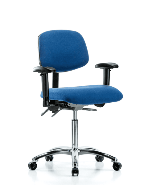 Fabric ESD Chair - Medium Bench Height with Adjustable Arms & ESD Casters in ESD Blue Fabric - ESD-FMBCH-CR-T0-A1-NF-EC-ESDBLU