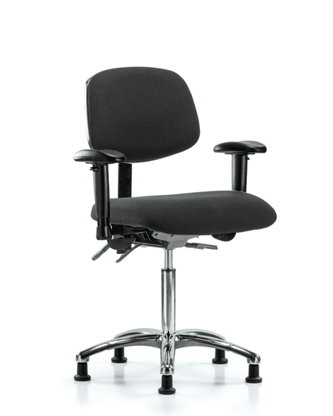 Fabric ESD Chair - Medium Bench Height with Adjustable Arms & ESD Stationary Glides in ESD Black Fabric - ESD-FMBCH-CR-T0-A1-NF-EG-ESDBLK