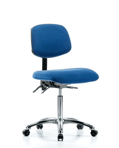 Fabric ESD Chair - Medium Bench Height with Seat Tilt & ESD Casters in ESD Blue Fabric - ESD-FMBCH-CR-T1-A0-NF-EC-ESDBLU