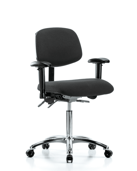 Fabric ESD Chair - Medium Bench Height with Seat Tilt, Adjustable Arms, & ESD Casters in ESD Black Fabric - ESD-FMBCH-CR-T1-A1-NF-EC-ESDBLK
