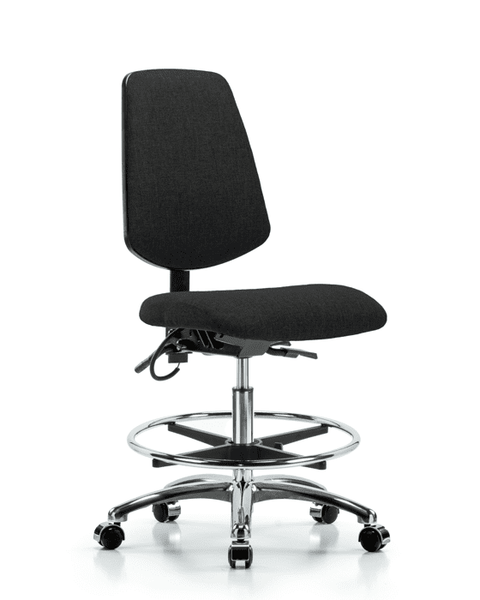 Fabric ESD Chair - Medium Bench Height with Medium Back, Chrome Foot Ring, & ESD Casters in ESD Black Fabric - ESD-FMBCH-MB-CR-T0-A0-CF-EC-ESDBLK