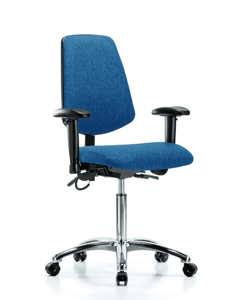 Fabric ESD Chair - Medium Bench Height with Medium Back, Adjustable Arms, & ESD Casters in ESD Blue Fabric - ESD-FMBCH-MB-CR-T0-A1-NF-EC-ESDBLU