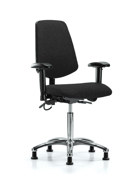Fabric ESD Chair - Medium Bench Height with Medium Back, Adjustable Arms, & ESD Stationary Glides in ESD Black Fabric - ESD-FMBCH-MB-CR-T0-A1-NF-EG-ESDBLK