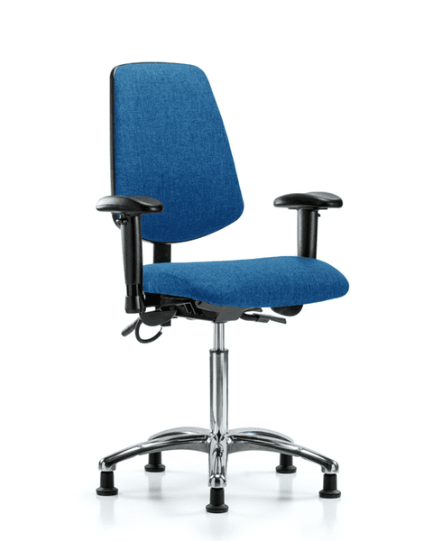 Fabric ESD Chair - Medium Bench Height with Medium Back, Adjustable Arms, & ESD Stationary Glides in ESD Blue Fabric - ESD-FMBCH-MB-CR-T0-A1-NF-EG-ESDBLU