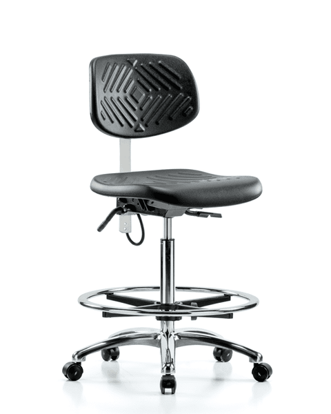 Polyurethane ESD Chair - High Bench Height with Chrome Foot Ring & ESD Casters - ESD-PHBCH-CR-T0-A0-CF-EC