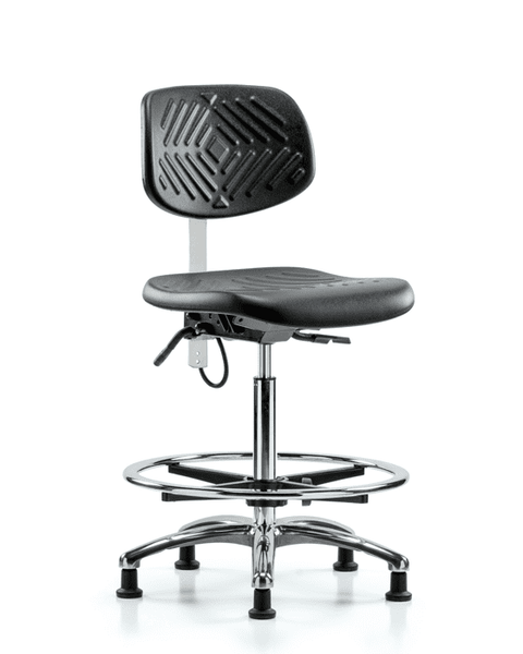 Polyurethane ESD Chair - High Bench Height with Chrome Foot Ring & ESD Stationary Glides - ESD-PHBCH-CR-T0-A0-CF-EG