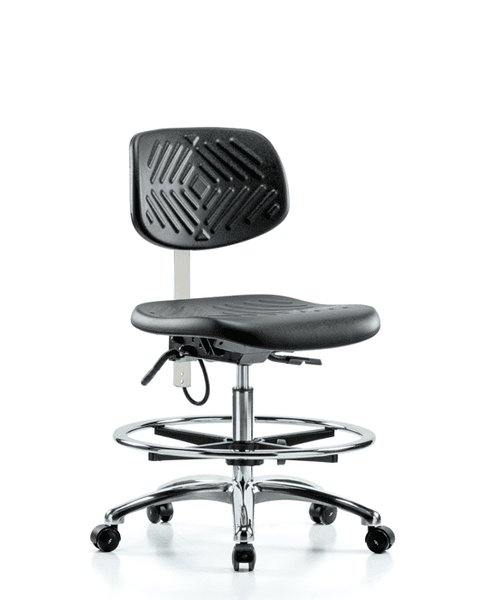 Polyurethane ESD Chair - Medium Bench Height with Chrome Foot Ring & ESD Casters - ESD-PMBCH-CR-T0-A0-CF-EC