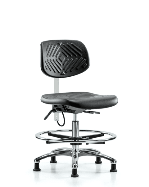 Polyurethane ESD Chair - Medium Bench Height with Chrome Foot Ring & ESD Stationary Glides - ESD-PMBCH-CR-T0-A0-CF-EG