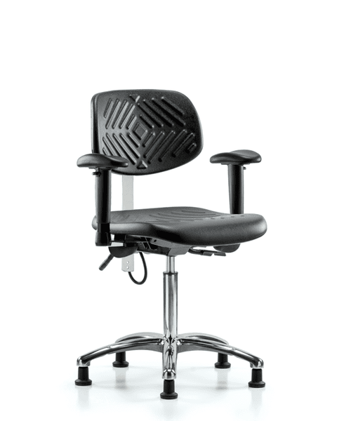Polyurethane ESD Chair - Medium Bench Height with Adjustable Arms & ESD Stationary Glides - ESD-PMBCH-CR-T0-A1-NF-EG