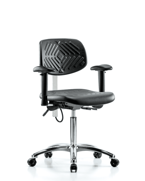 Polyurethane ESD Chair - Medium Bench Height with Seat Tilt, Adjustable Arms, & ESD Casters - ESD-PMBCH-CR-T1-A1-NF-EC