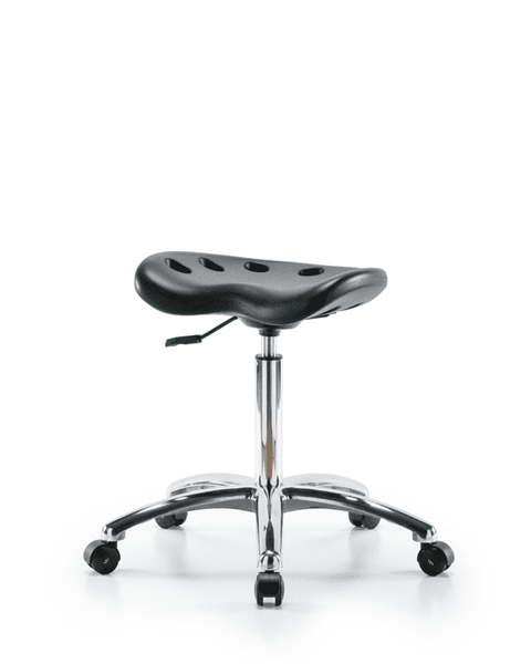 Polyurethane ESD Tractor Stool Chrome - Medium Bench Height with ESD Casters in ESD Black Polyurethane - ESD-PTMBSL-CR-NF-EC