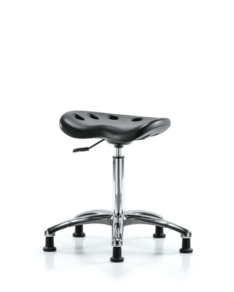 Polyurethane ESD Tractor Stool Chrome - Medium Bench Height with ESD Stationary Glides in ESD Black Polyurethane - ESD-PTMBSL-CR-NF-EG
