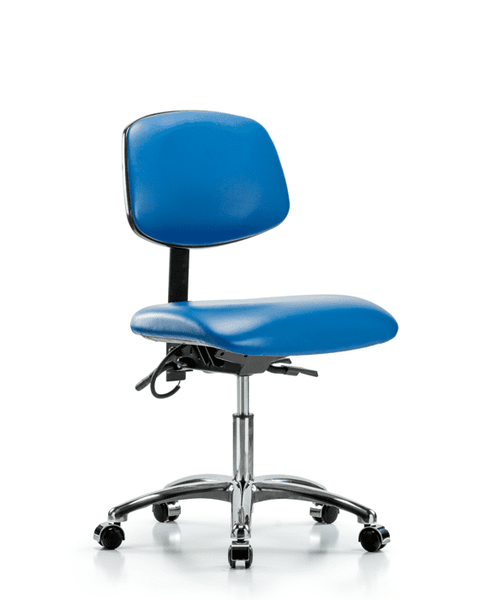 Vinyl ESD Chair - Desk Height with ESD Casters in ESD Blue Vinyl - ESD-VDHCH-CR-T0-A0-EC-ESDBLU