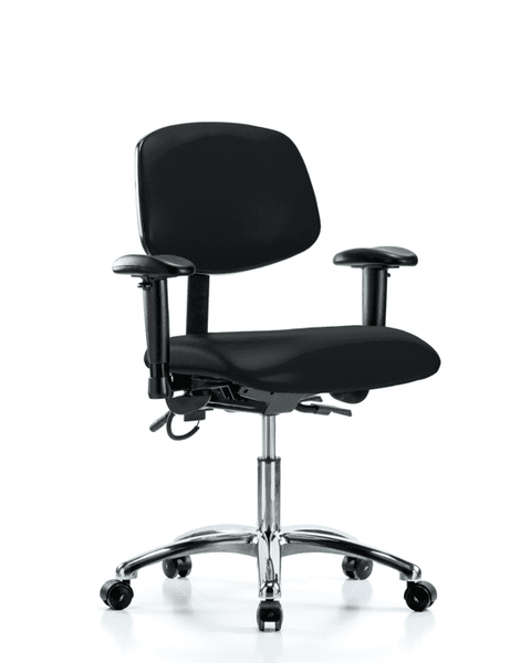 Vinyl ESD Chair - Desk Height with Adjustable Arms & ESD Casters in ESD Black Vinyl - ESD-VDHCH-CR-T0-A1-EC-ESDBLK