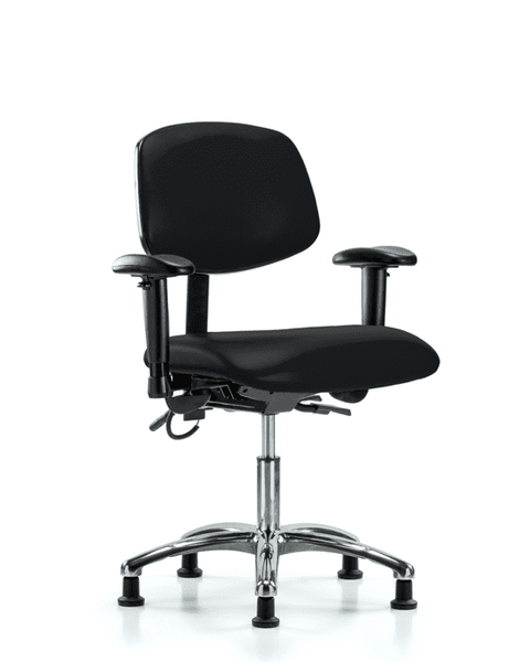 Vinyl ESD Chair - Desk Height with Adjustable Arms & ESD Stationary Glides in ESD Black Vinyl - ESD-VDHCH-CR-T0-A1-EG-ESDBLK