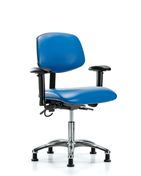 Vinyl ESD Chair - Desk Height with Adjustable Arms & ESD Stationary Glides in ESD Blue Vinyl - ESD-VDHCH-CR-T0-A1-EG-ESDBLU